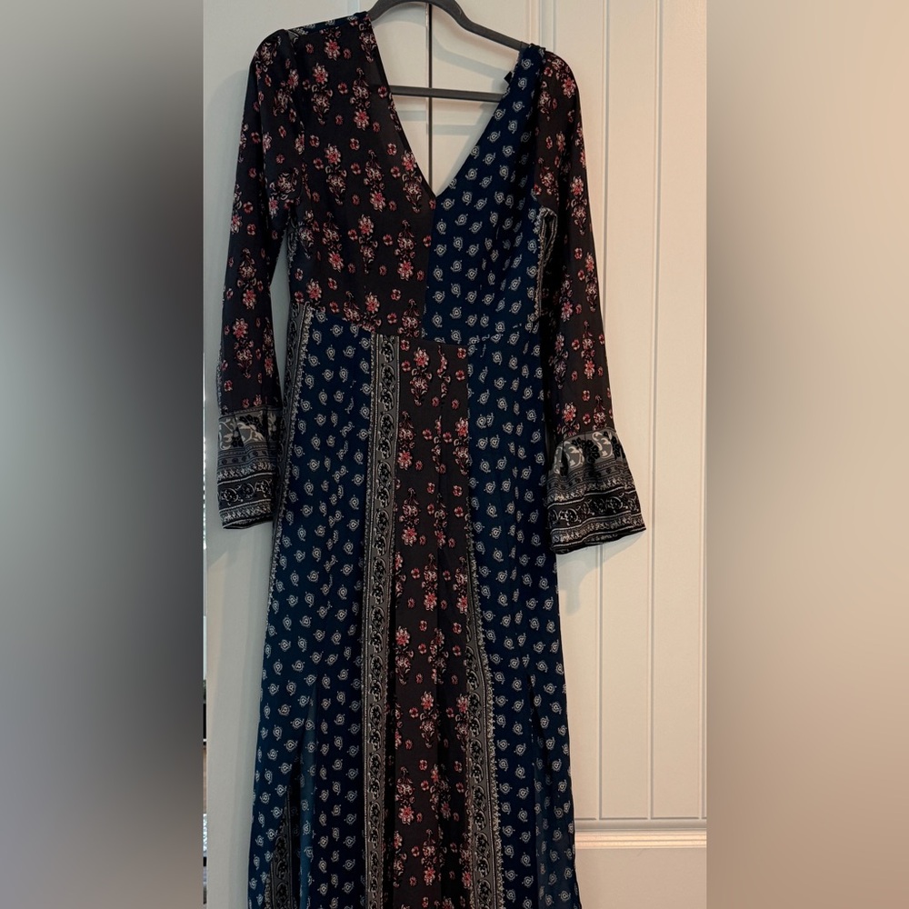 Lulu's Navy and Pink Floral Maxi Dress